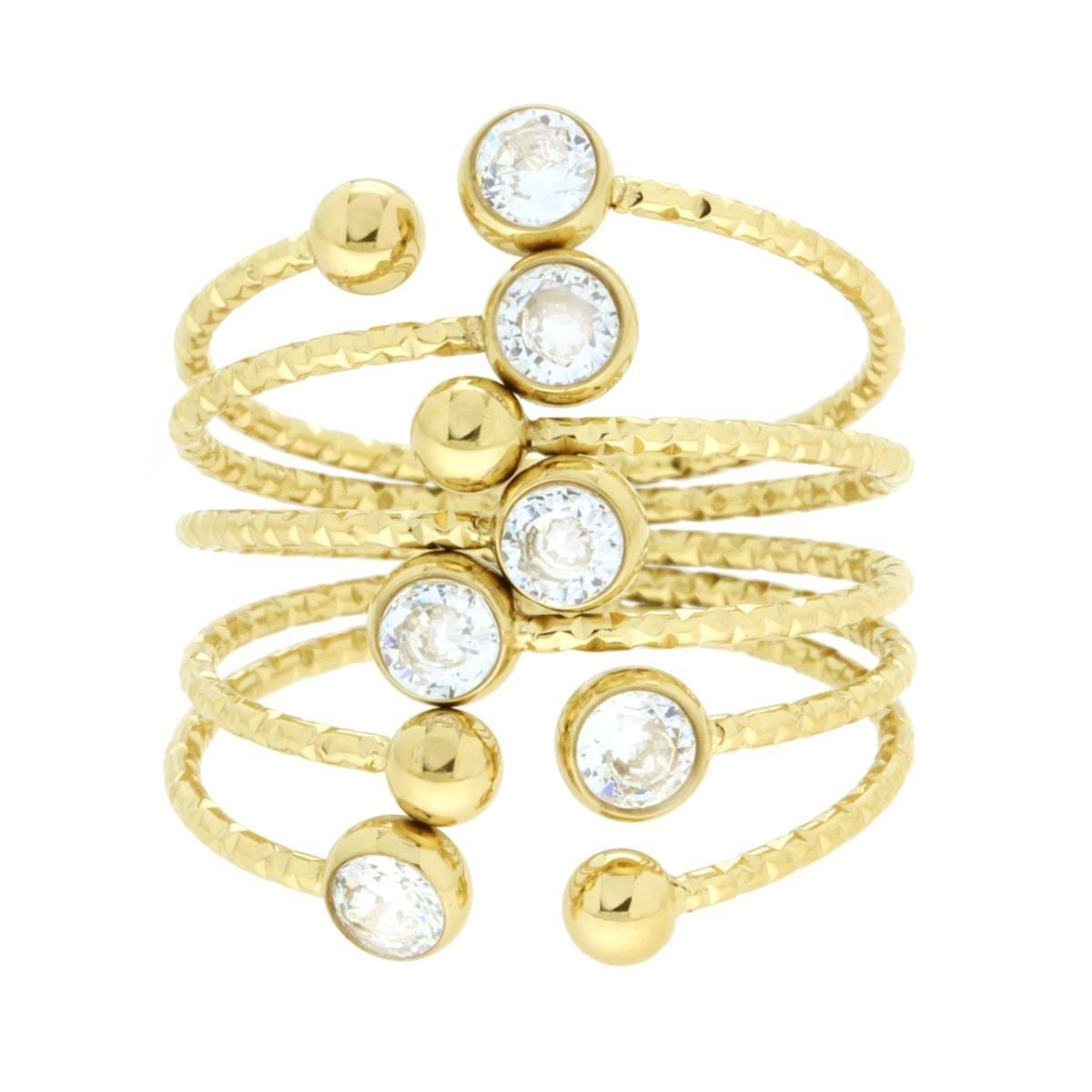 Anello Fascia Contrarie Multifilo con Crystal Bianchi in ACCIAIO colore Oro<BR>