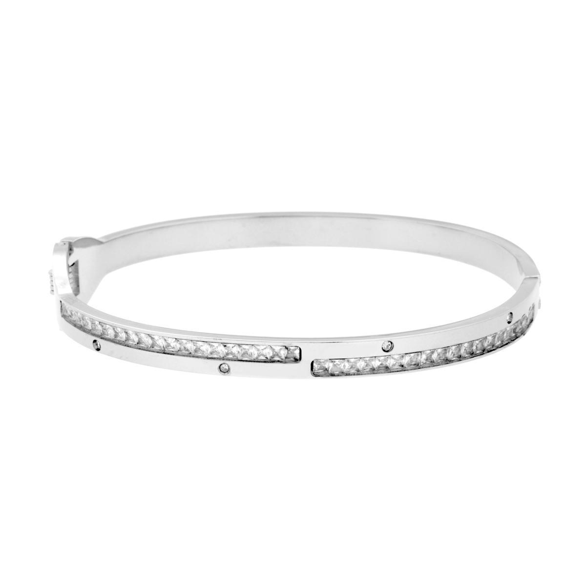 Bracciale Rigido modello Schiava con Crystal Bianchi in ACCIAIO<BR>