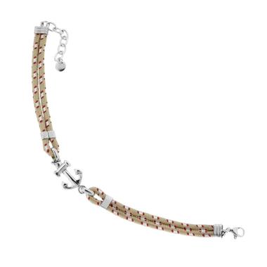 Bracciale Uomo in Cordoncino Nylon Sabbia con Ancora e accessori in ACCIAIO<BR>