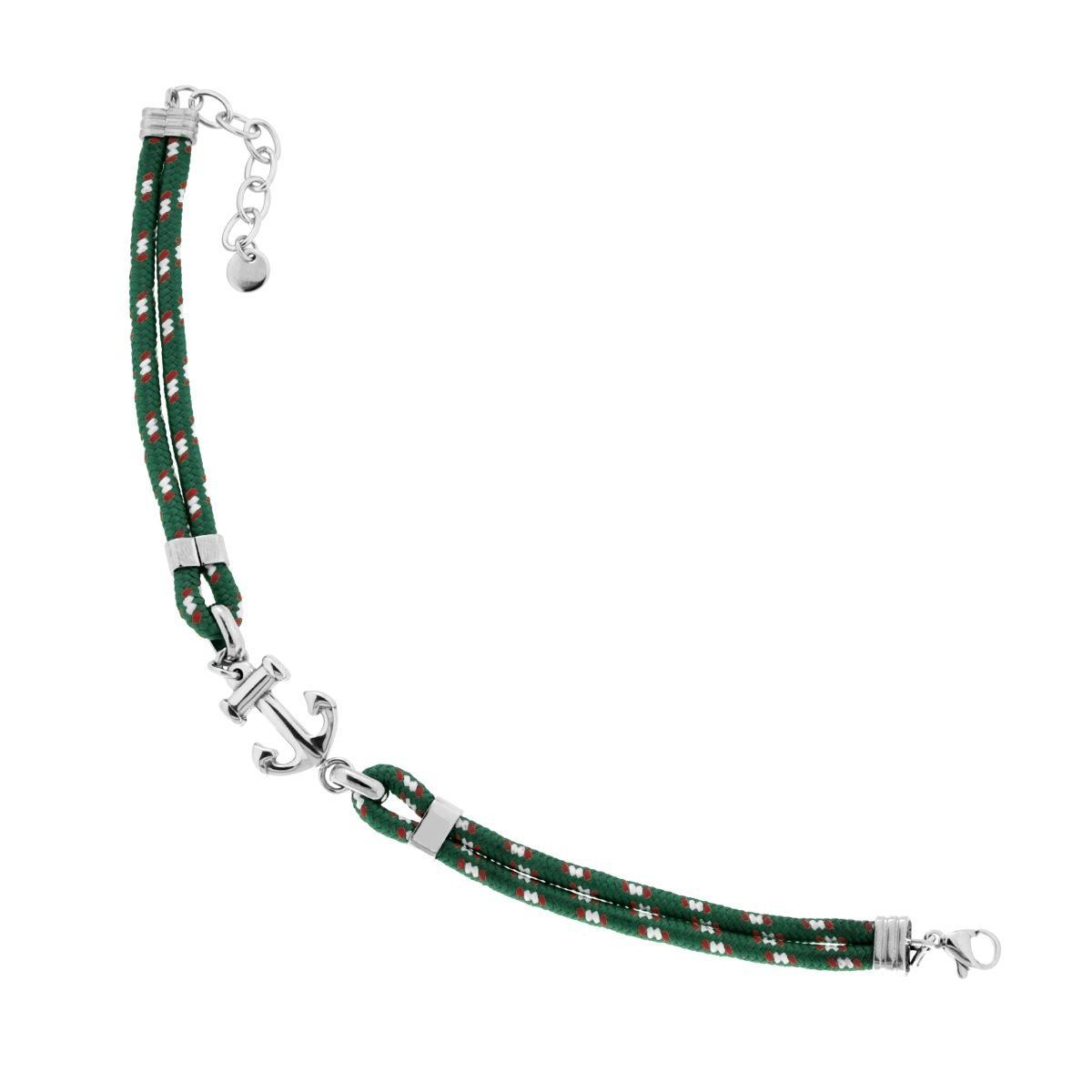 Bracciale Uomo in Cordoncino Nylon Verde con Ancora e accessori in ACCIAIO<BR>
