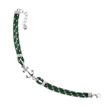 Bracciale Uomo in Cordoncino Nylon Verde con Ancora e accessori in ACCIAIO<BR>