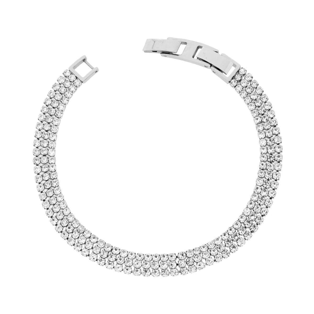 Bracciale Fascia tre file Tennis con Crystal Bianchi in ACCIAIO<BR>