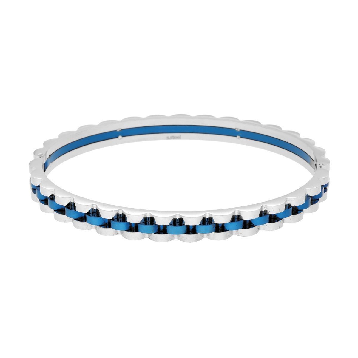 Bracciale Rigido modello Schiava Catena Ondulata Blu in ACCIAIO<BR>