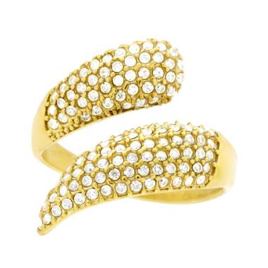 Anello Fascia Contrarie Nastro con Crystal Bianchi in ACCIAIO colore Oro<BR>
