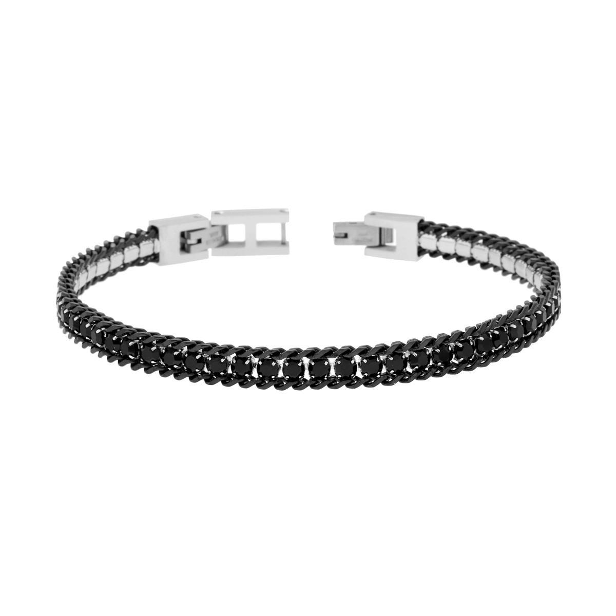 Bracciale Catena Grumetta con Tennis Crystal Neri in ACCIAIO<BR>