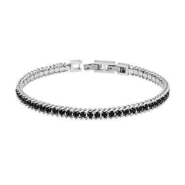 Bracciale Catena Grumetta con Tennis Crystal Neri in ACCIAIO