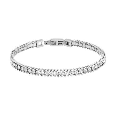 Bracciale Catena Grumetta con Tennis Crystal Bianchi in ACCIAIO