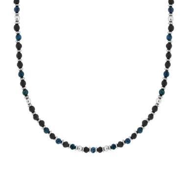 Collana Catena con Anelli e Pietre Tonde Blu in ACCIAIO