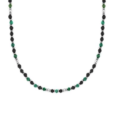 Collana Catena con Anelli e Pietre Tonde Verde Malachite in ACCIAIO