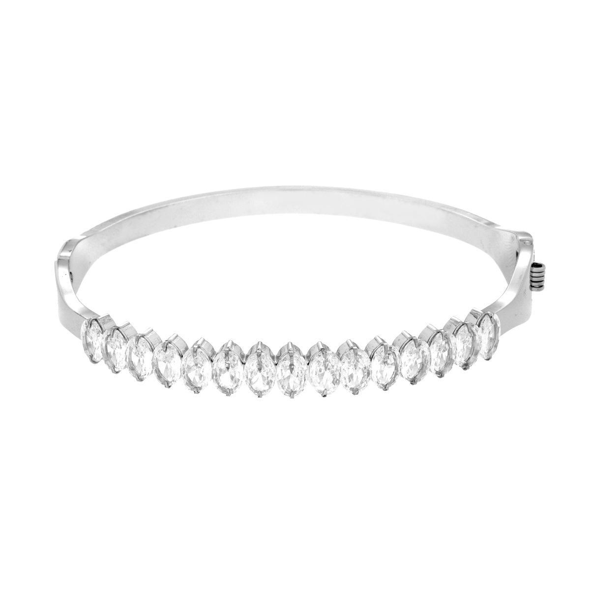 Bracciale Rigido modello Schiava con Crystal Bianchi taglio Ovale in ACCIAIO<BR>