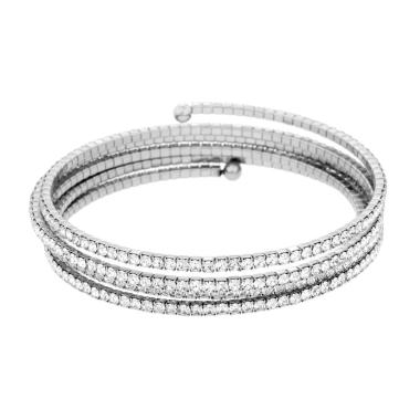 Bracciale Tennis Semirigido modello Schiava con Crystal Bianchi in ACCIAIO<BR>