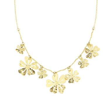 Collana Catena Forzatina e a forma di Rami con Fiori con Lavorazione Martellata in ACCIAIO colore Oro<BR>