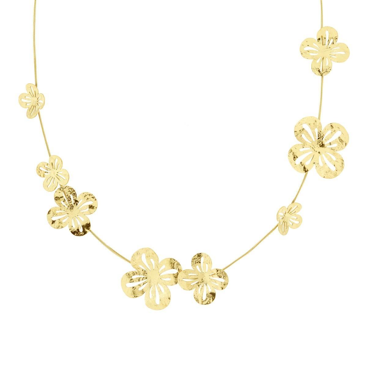 Collana Coda di Topo con Fiori con Lavorazione Martellata in ACCIAIO colore Oro<BR>