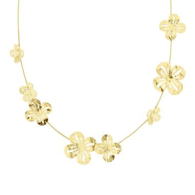 Collana Coda di Topo con Fiori con Lavorazione Martellata in ACCIAIO colore Oro<BR>