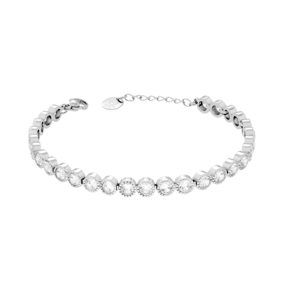 Bracciale Tennis con Tondi cm 17+3 con Crystal mm 4 Bianco in ACCIAIO<BR>