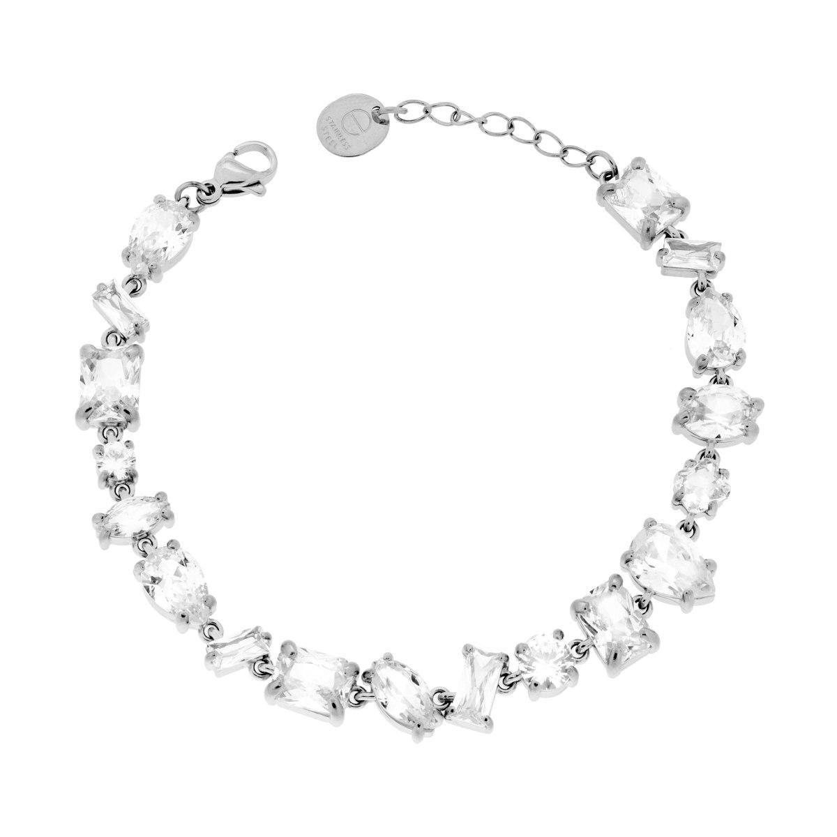 Bracciale Tennis con Crystal Multitaglio Bianchi in ACCIAIO<BR>