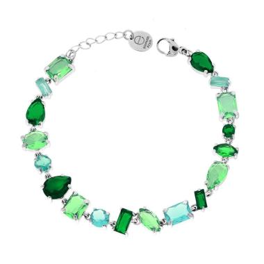 Bracciale Tennis con Crystal Multitaglio toni del Verde Smeraldo in ACCIAIO