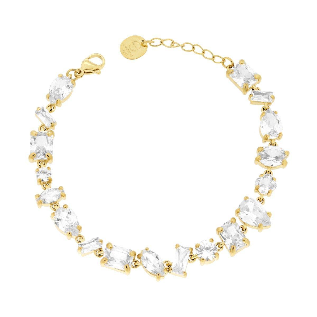 Bracciale Tennis con Crystal Multitaglio Bianchi in ACCIAIO<BR> colore Oro