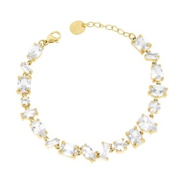 Bracciale Tennis con Crystal Multitaglio Bianchi in ACCIAIO colore Oro