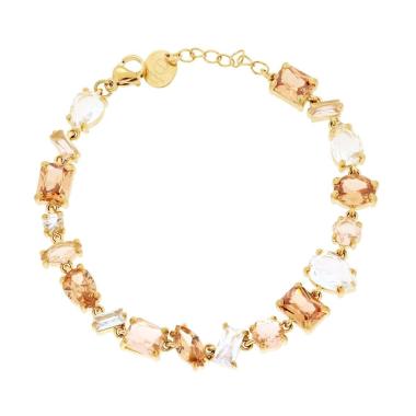 Bracciale Tennis con Crystal Multitaglio toni Rosa Cipria in ACCIAIO colore Oro