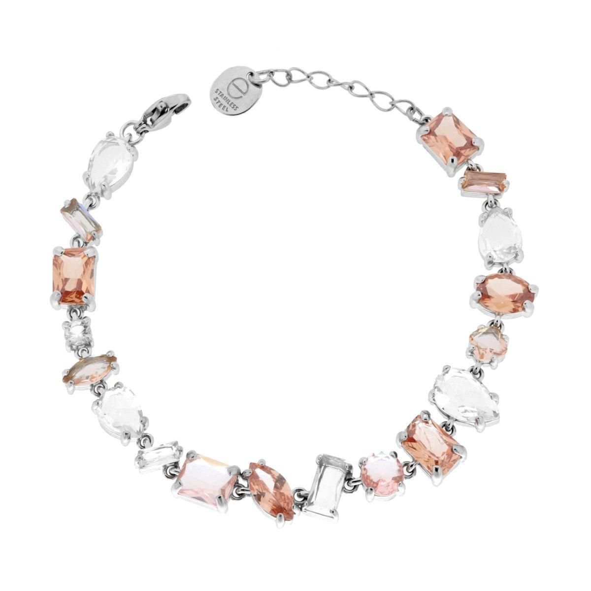 Bracciale Tennis con Crystal Multitaglio toni Rosa Cipria in ACCIAIO<BR>