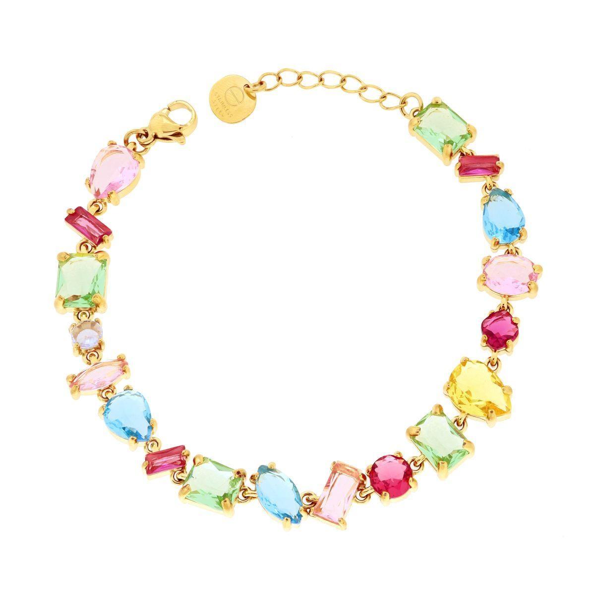 Bracciale Tennis con Crystal Multitaglio e Multicolor in ACCIAIO<BR> colore Oro