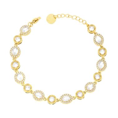 Bracciale Tennis Tondi e Ovali contornati da Crystal Bianchi in ACCIAIO colore Oro<BR>