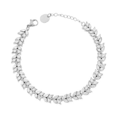 Bracciale Tennis con Spiga e Crystal Marquise Bianchi in ACCIAIO<BR>