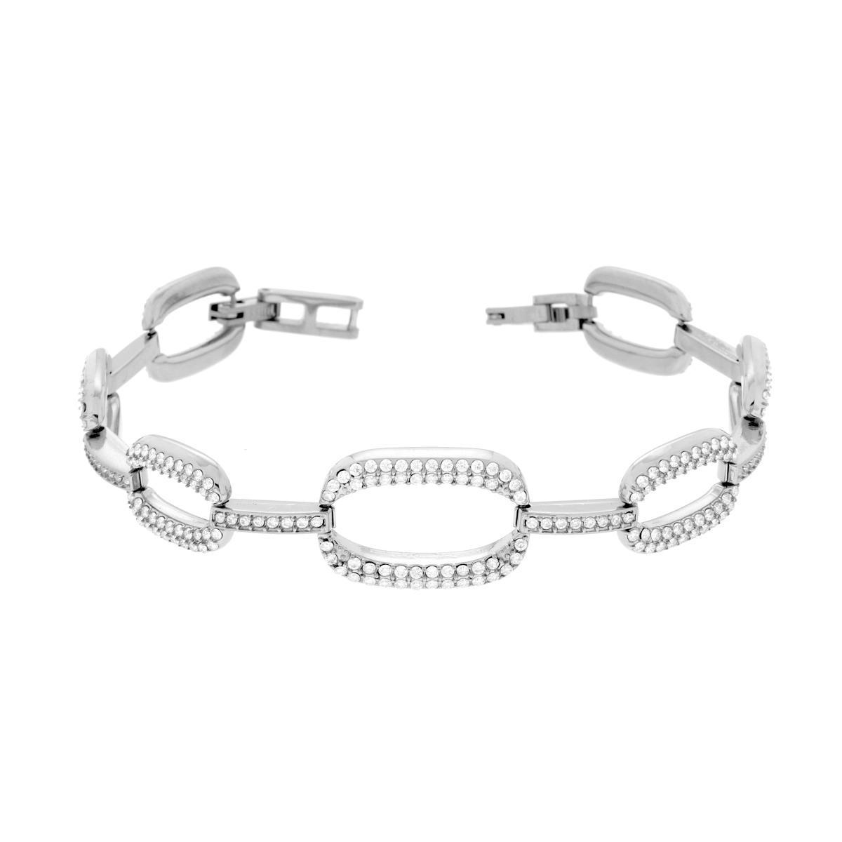 Bracciale Catena con Ovali e Crystal Bianchi in ACCIAIO <BR>