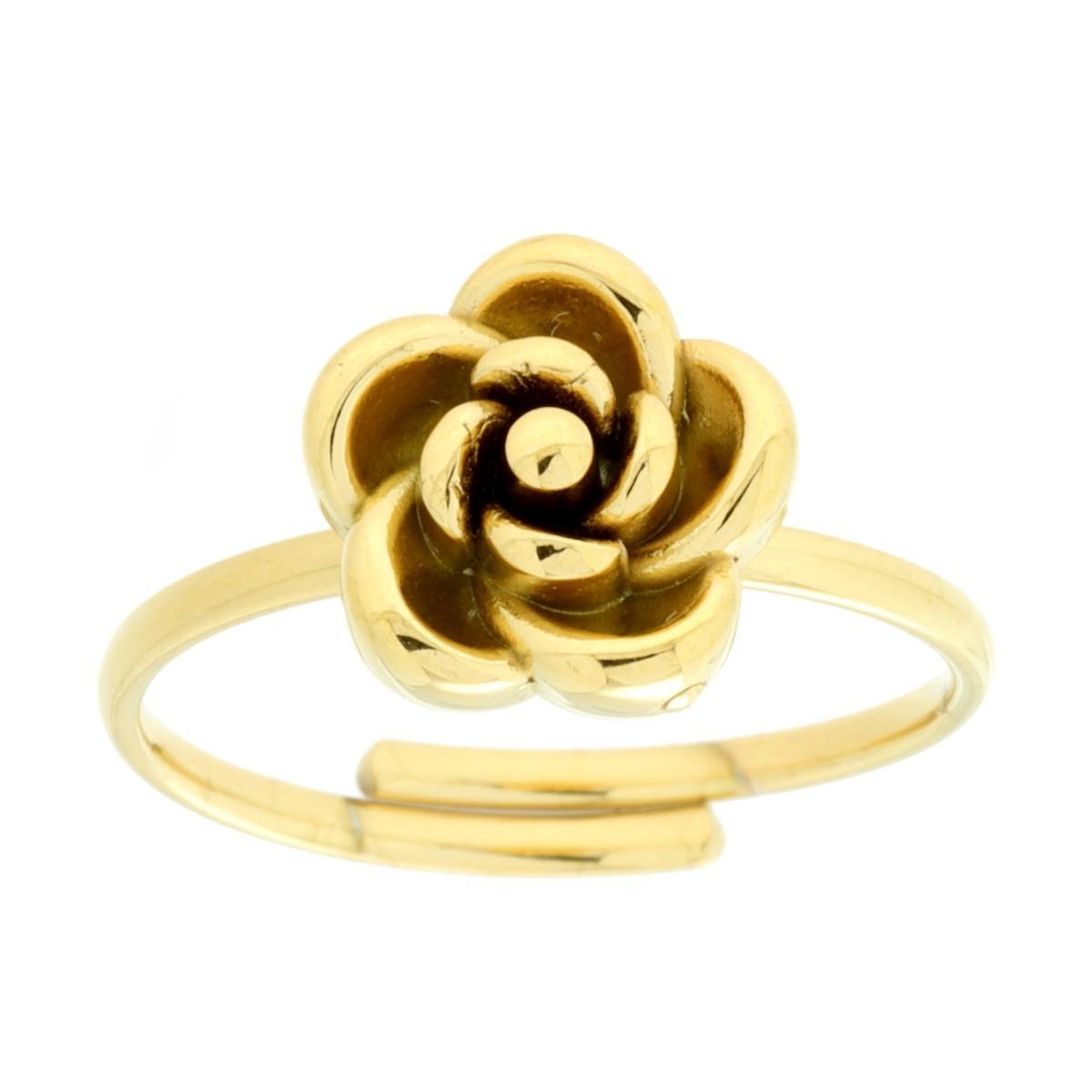 Anello con Fiore in ACCIAIO colore Oro<BR>