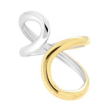 Anello Contrarie Fascia con Incrocio a Goccia e dettaglio colore Oro in ACCIAIO <BR>