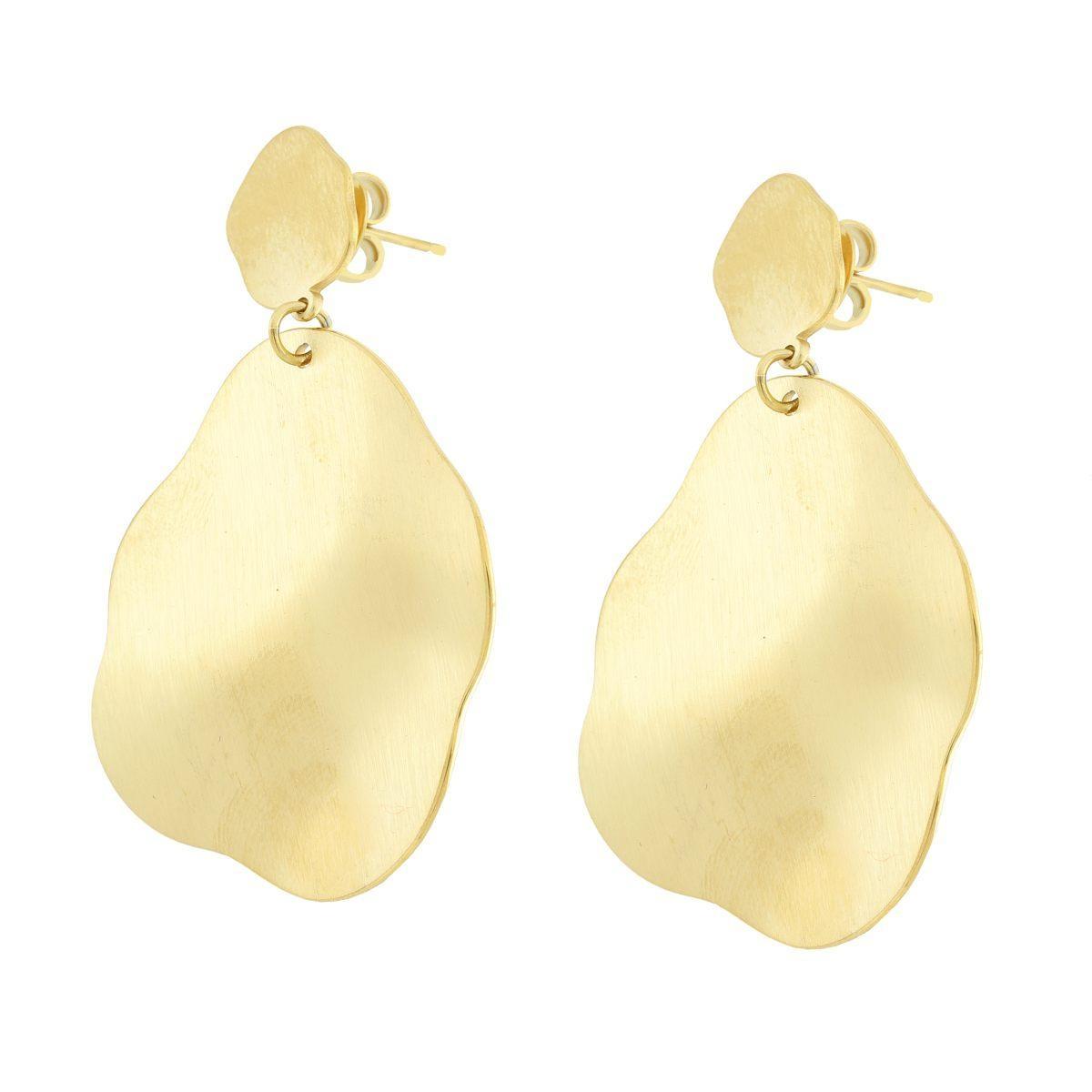 Orecchini con Piastre Irregolari Satinate in ACCIAIO color Oro<BR>