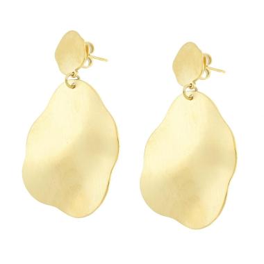 Orecchini con Piastre Irregolari Satinate in ACCIAIO color Oro<BR>