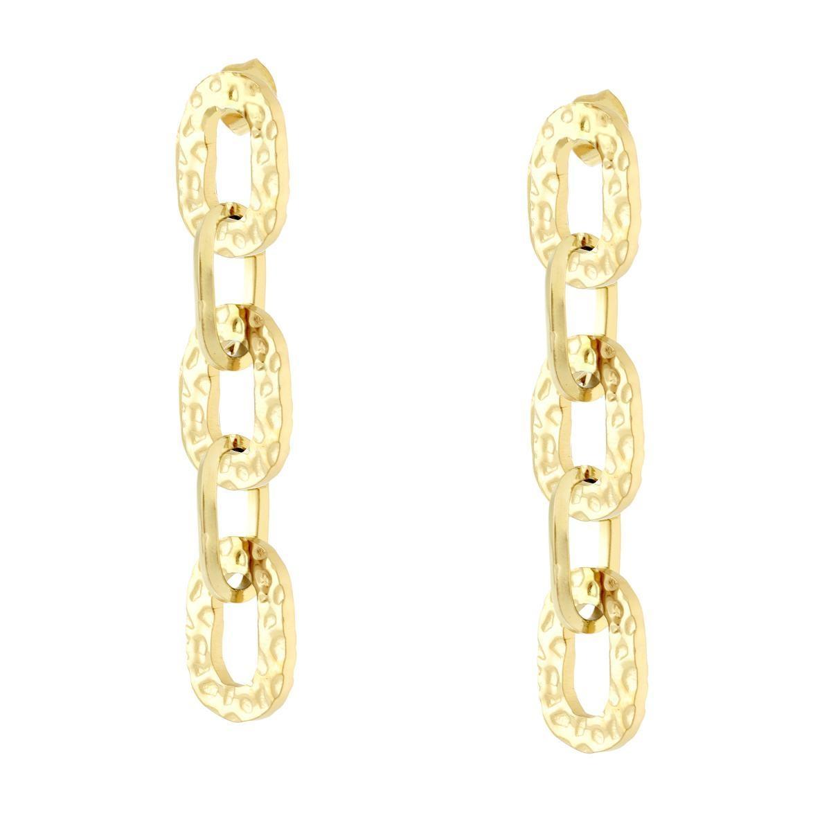 Orecchini con Ovali Martellati pendenti in ACCIAIO colore Oro<BR>
