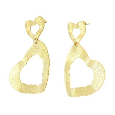 Orecchini con Piastre Cuore Irregolari Diamantate in ACCIAIO color Oro<BR>