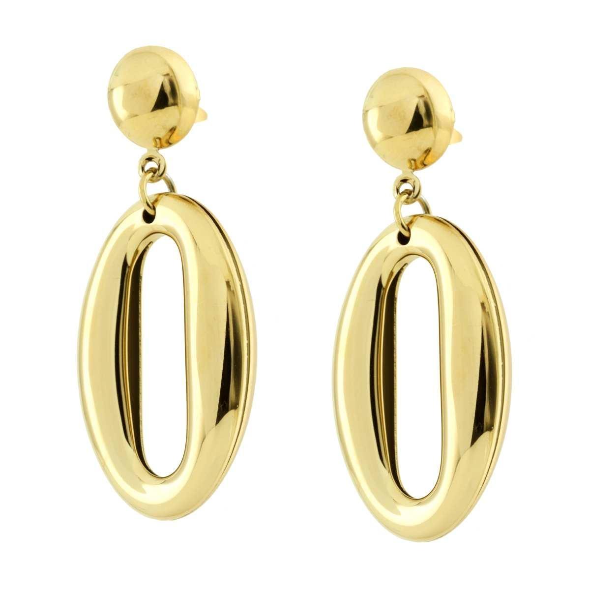 Orecchini Ovale pendente in ACCIAIO<BR> Colore Oro