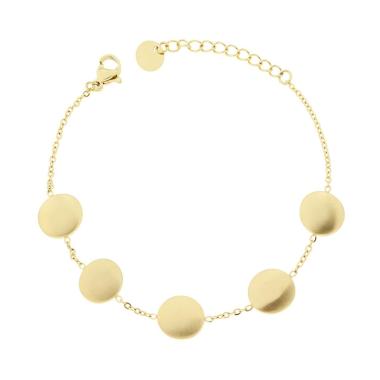 Bracciale Catena Forzatina Diamantata con Tondi Satinati in ACCIAIO colore Oro<BR>