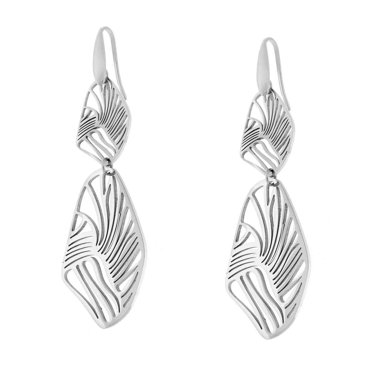 Orecchini con Foglie Geometriche pendenti in ACCIAIO<BR>