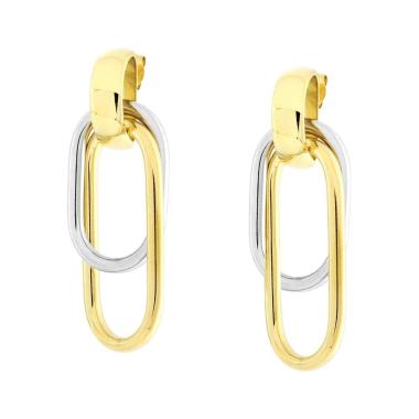 Orecchini con Graffette Ovali Pendenti bicolore in ACCIAIO color Oro<BR>