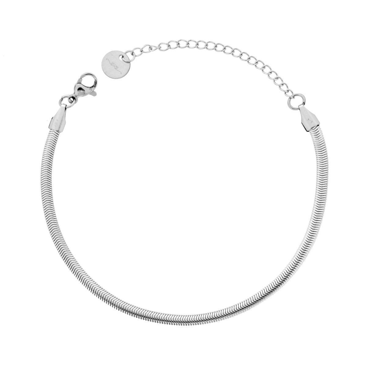 Bracciale Catena Coda di Topo Piatta Diamantata in ACCIAIO<BR>