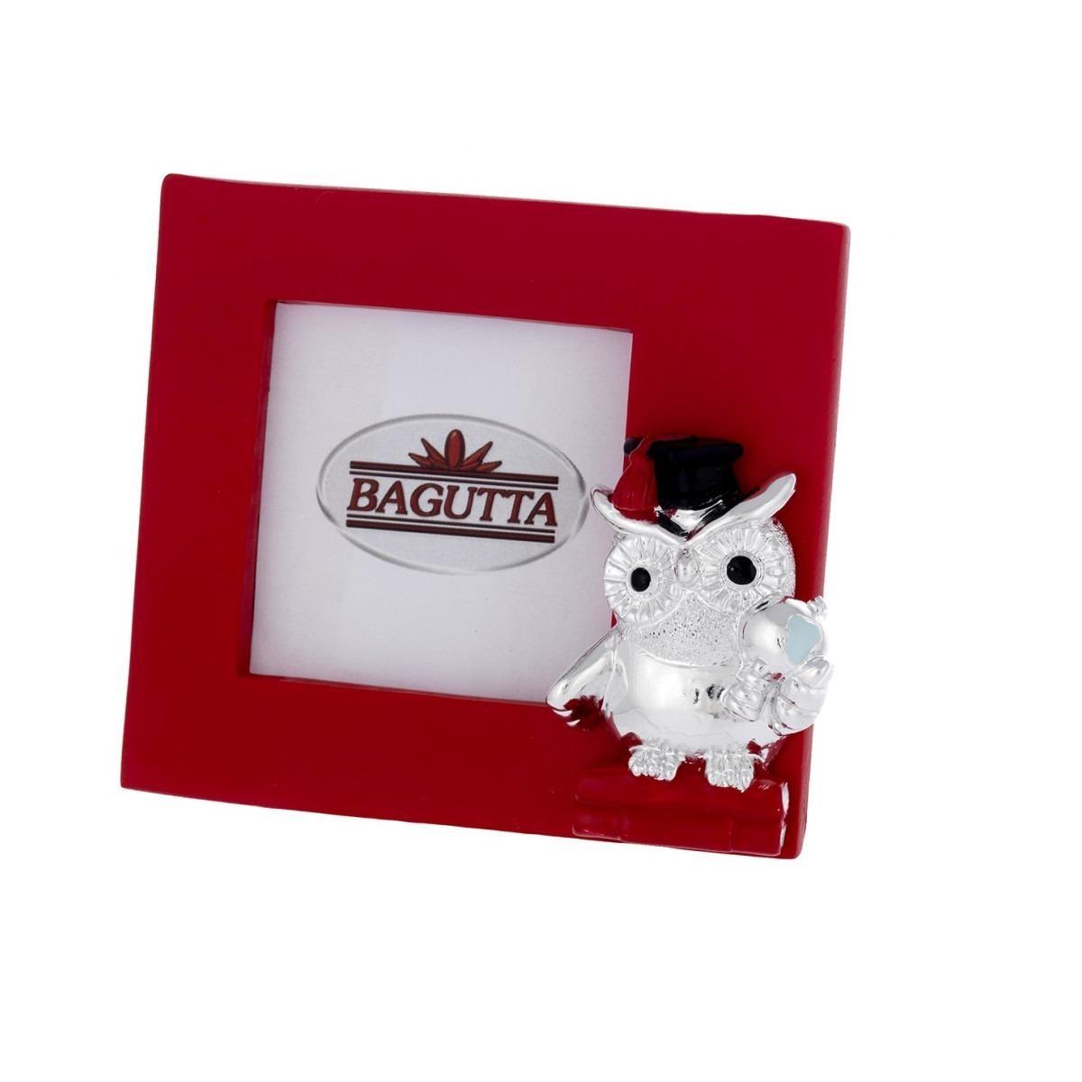 Miniportafoto rosso in resina 4x4 cm gufo con mappamondo tema laurea