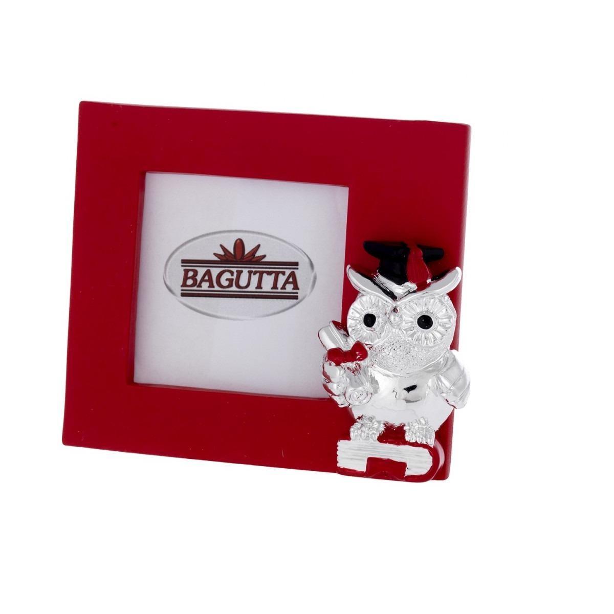 Miniportafoto rosso in resina 5x5 cm gufo con pergamena tema laurea