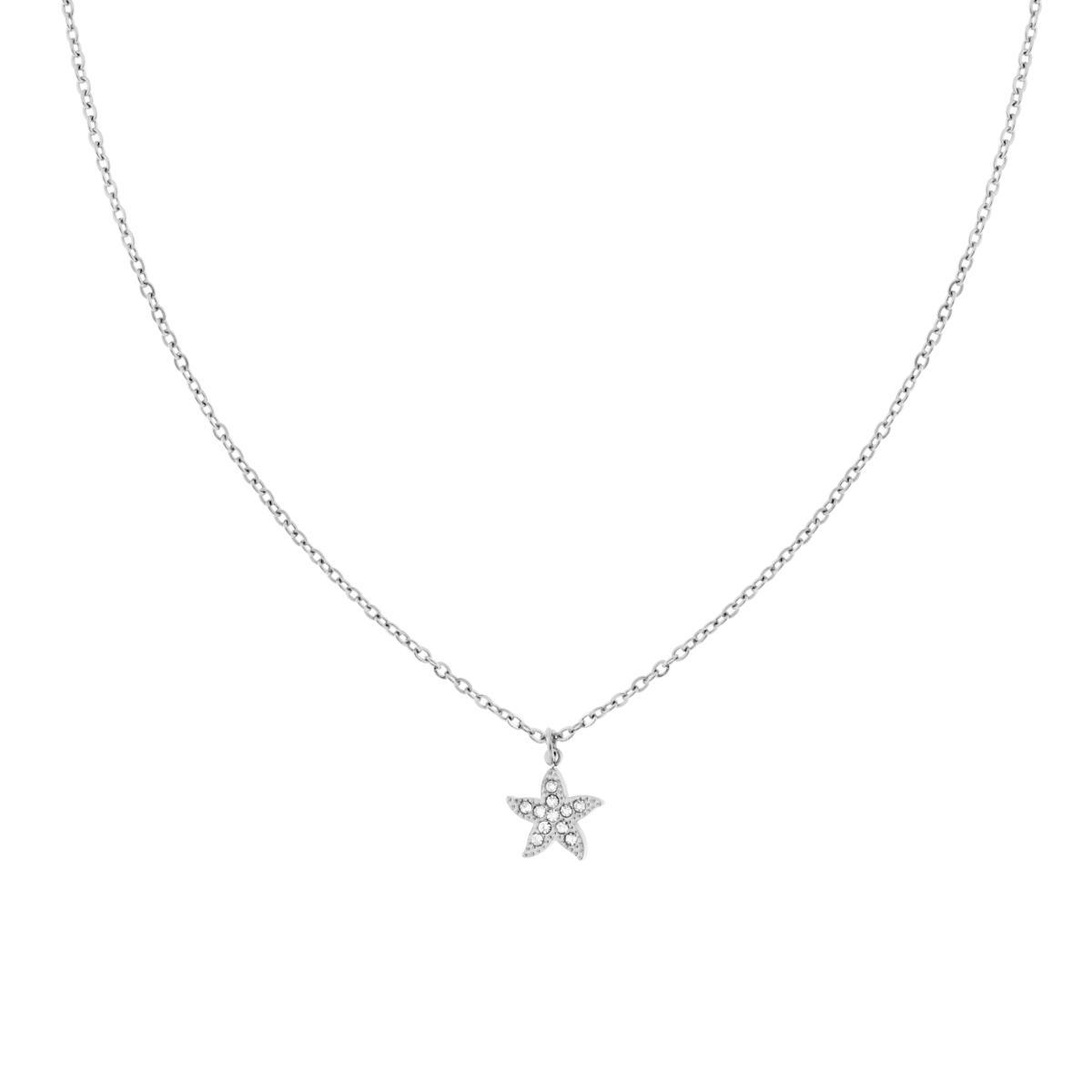 Collana Catena Forzatina Diamantata con Stella Marina e Crystal Bianchi in ACCIAIO