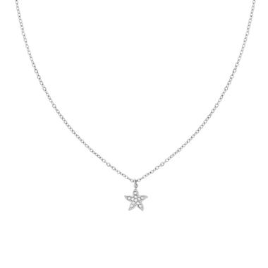 Collana Catena Forzatina Diamantata con Stella Marina e Crystal Bianchi in ACCIAIO