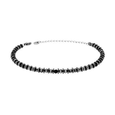 Bracciale Catena di Bulloncini e Crystal Nero in ACCIAIO <BR>