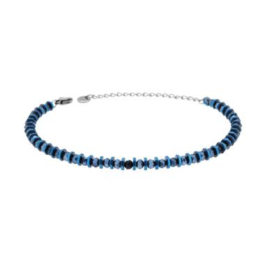 Bracciale Catena di Bulloncini e Crystal Blu in ACCIAIO <BR>