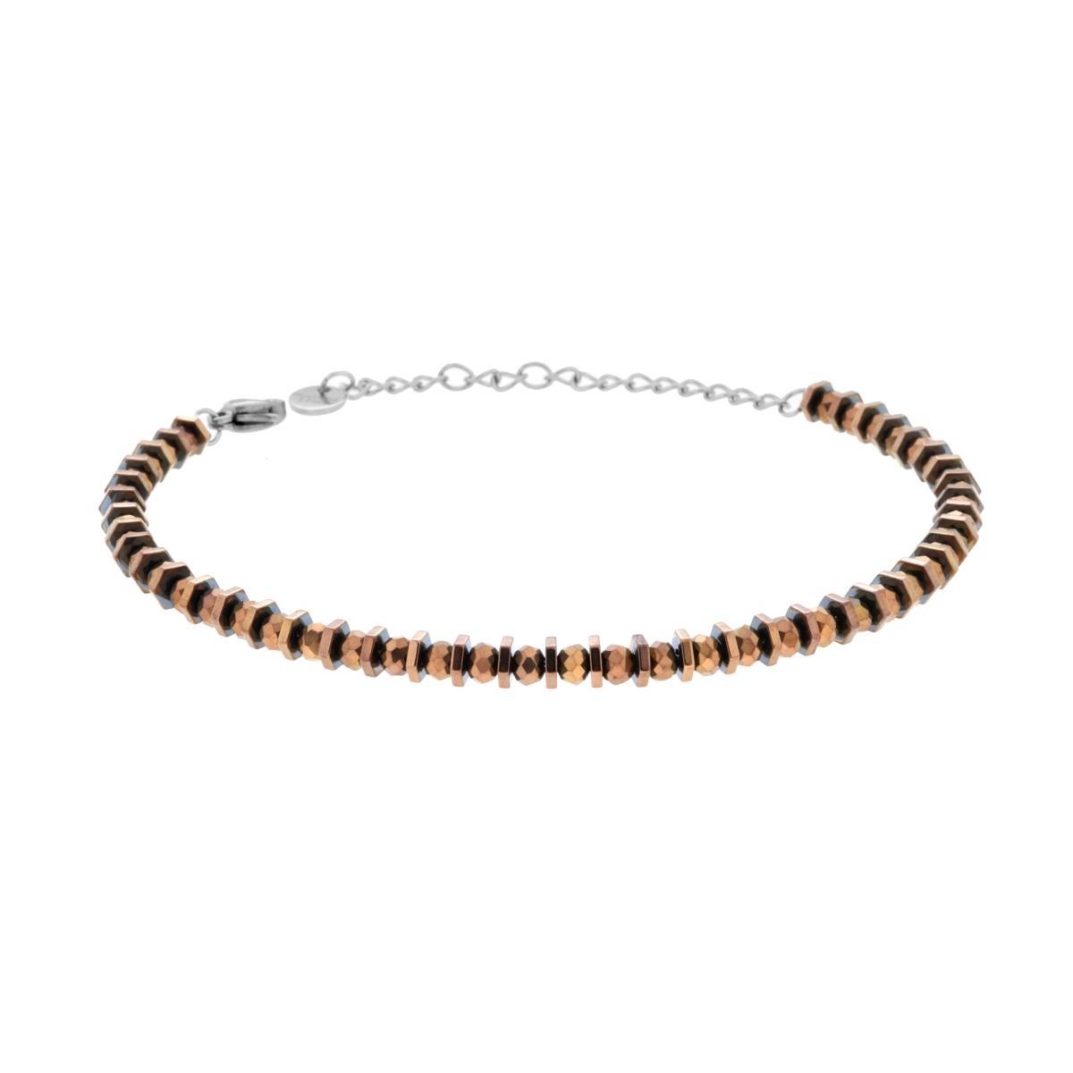Bracciale Catena di Bulloncini e Crystal Bronzo in ACCIAIO <BR>