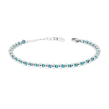 Bracciale Catena con Palline alternate a Nodi in Cotone Azzurro in ACCIAIO