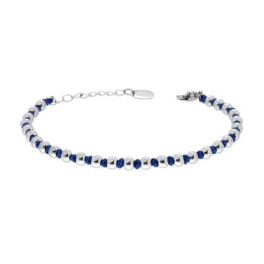 Bracciale Catena con Palline alternate a Nodi in Cotone Blu in ACCIAIO