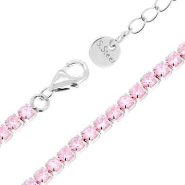 Bracciale Tennis Griffe cm 16+5 con Crystal mm 3 Rosa in ACCIAIO<BR>